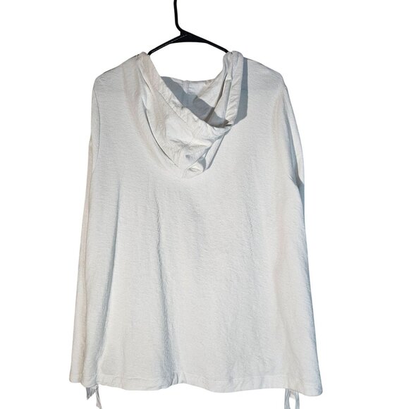 J Jill Women's White Hooded Cardigan Jacket XL Cotton Linen Coastal Cottage Boho - Picture 4 of 13